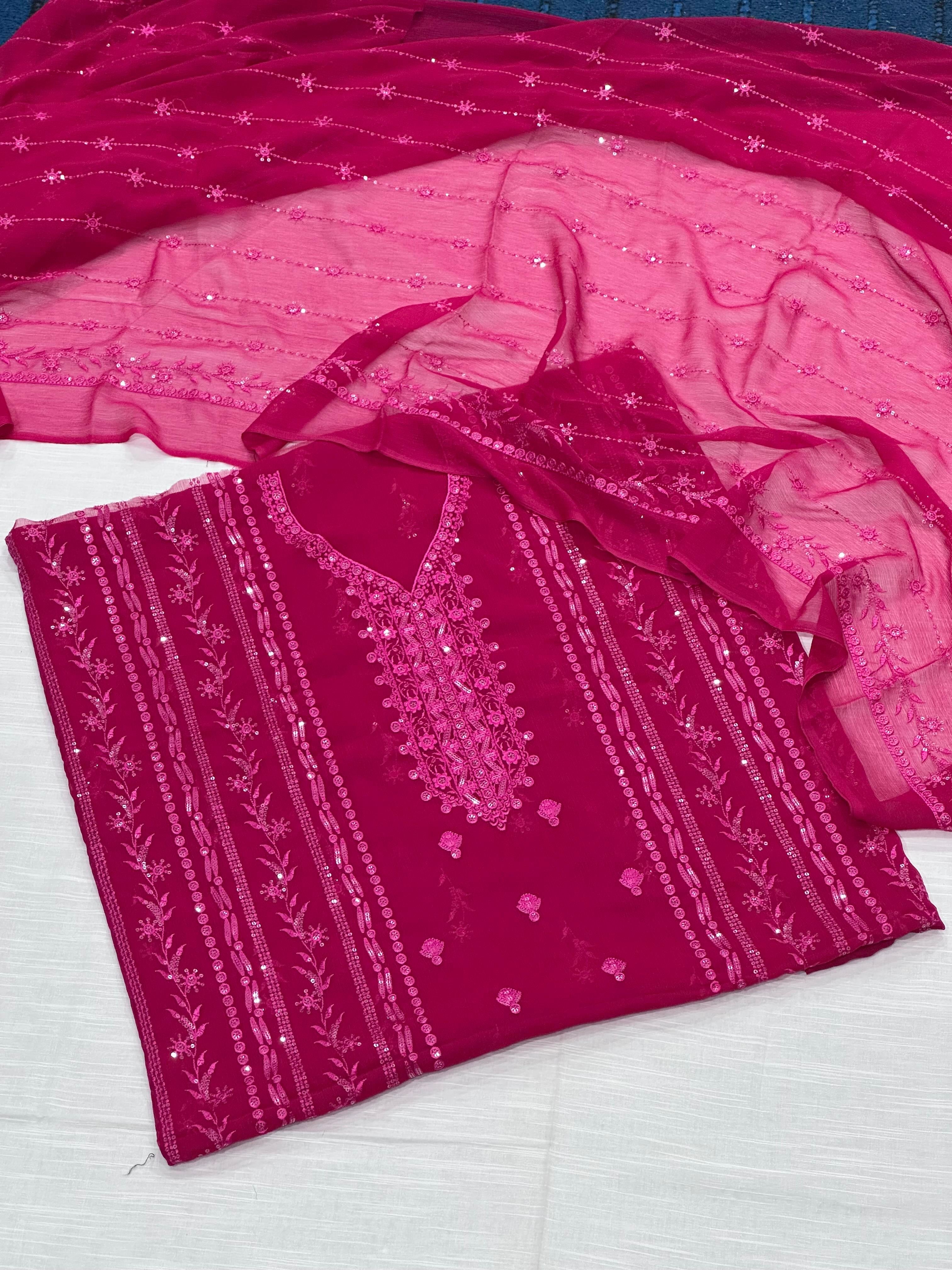 shocking Pink Pure China crinkle Chiffoun