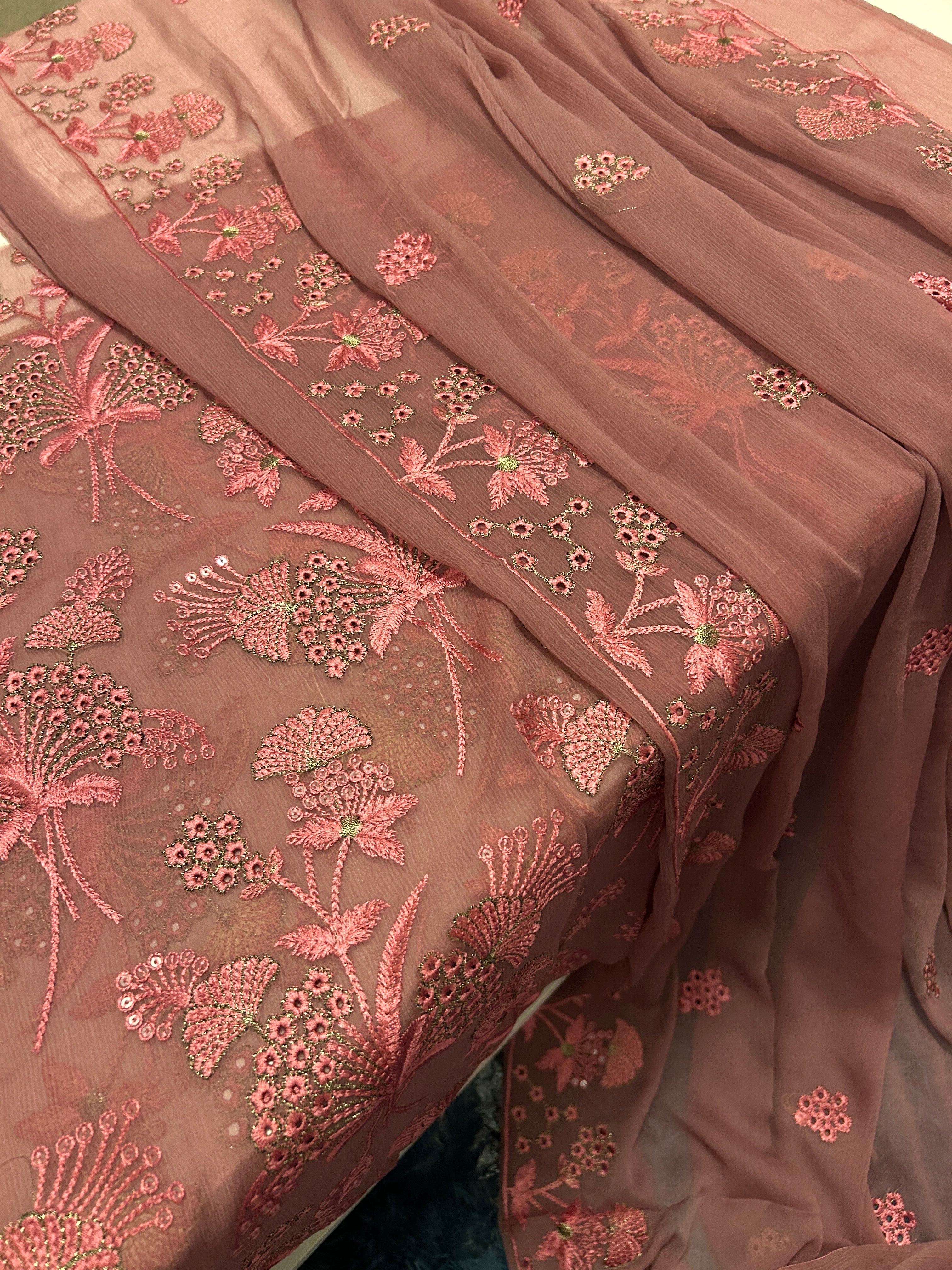 Pure Chiffon 4 Piece Unstitched Tea Pink