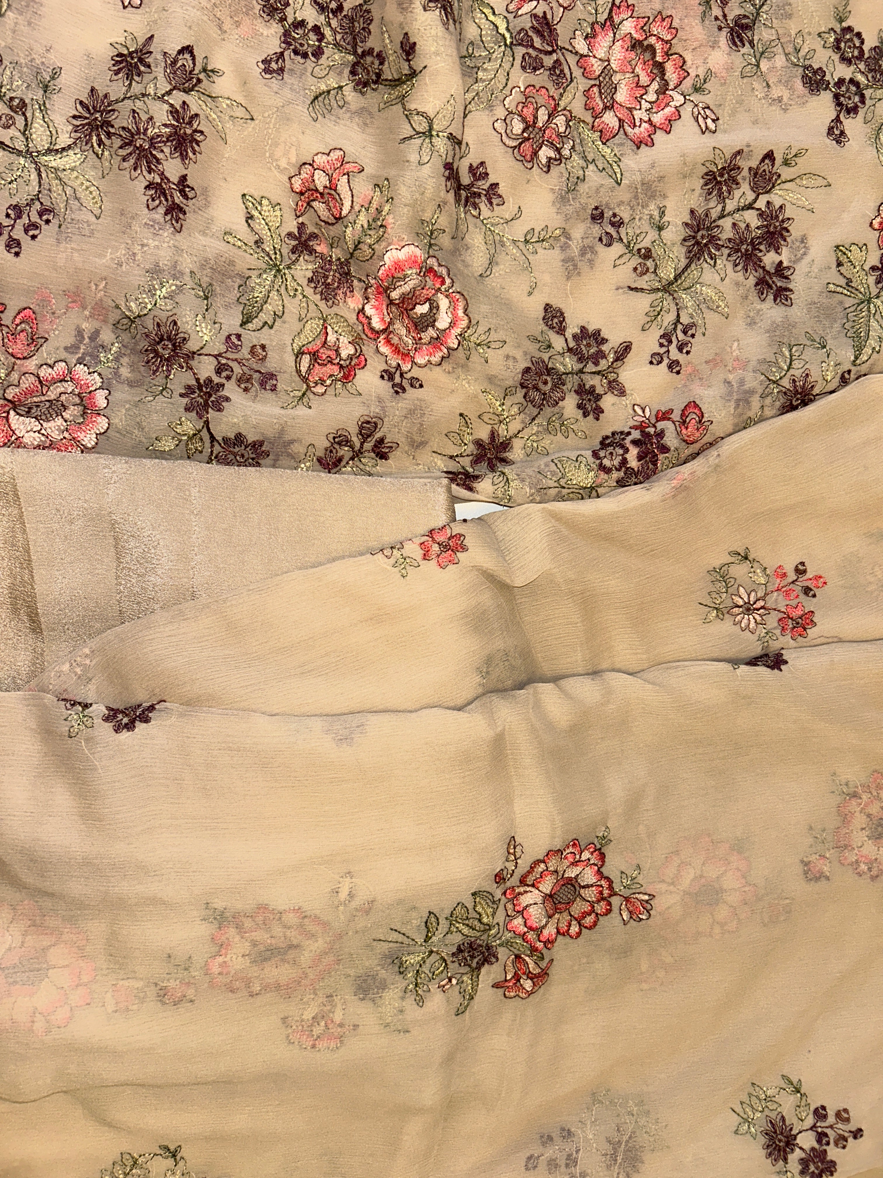 Luxury Pure Chiffon 4 Piece Unstitched Suit Bareeze Style Beige Color