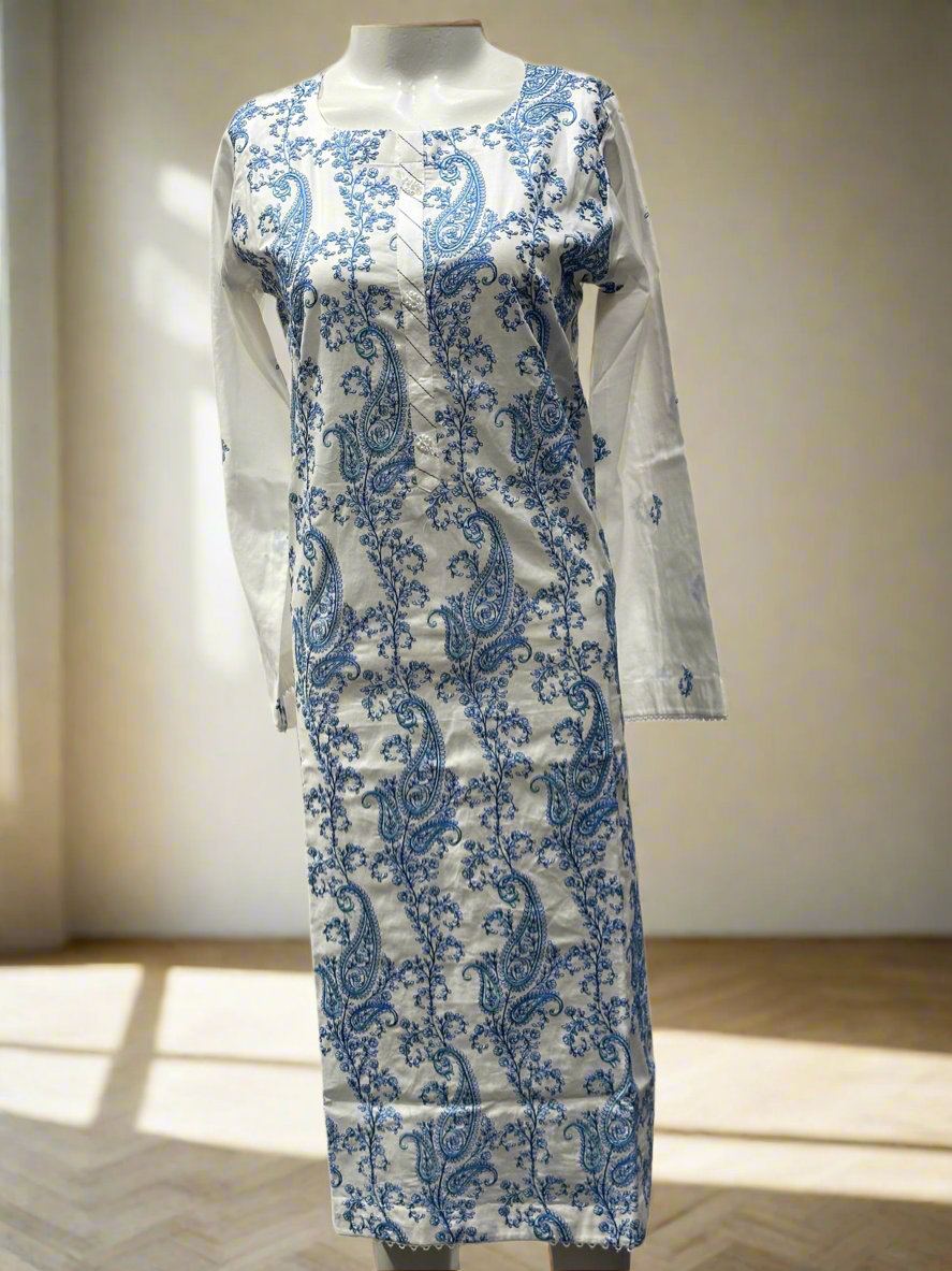 Noiré Ready-to-Wear Cotton 2Pc white and blue