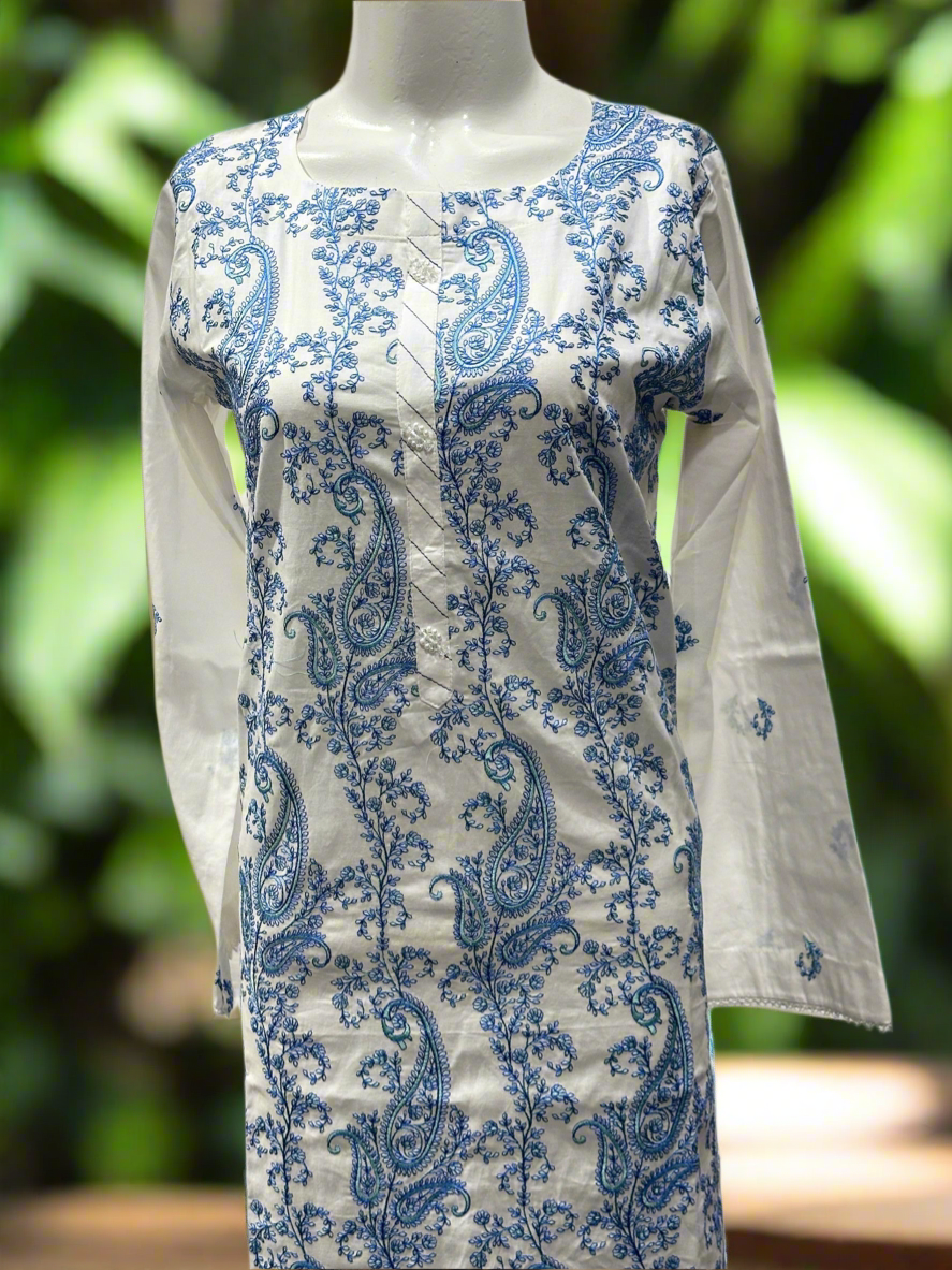 Noiré Ready-to-Wear Cotton 2Pc white and blue