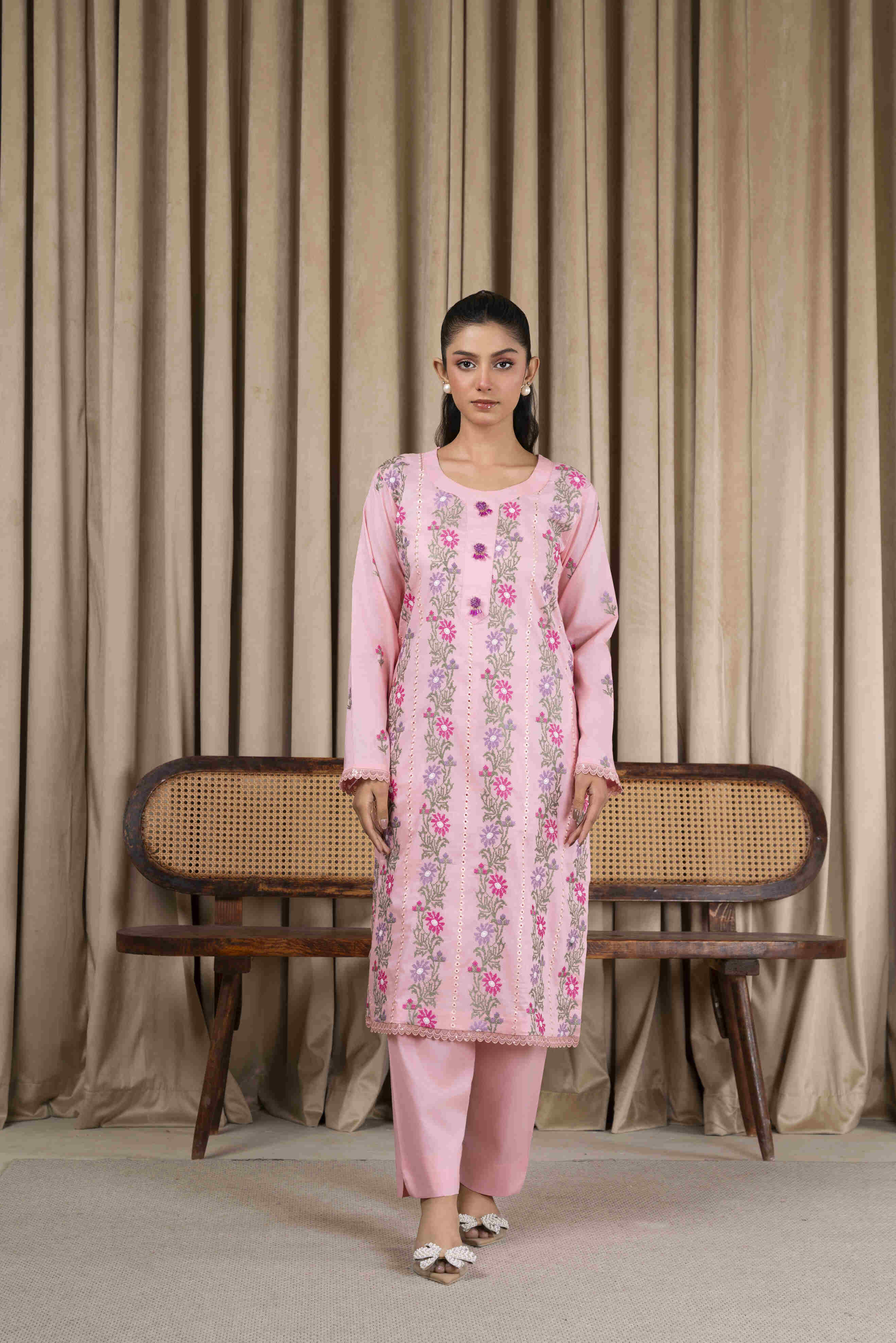 Pink Embroidered Lawn