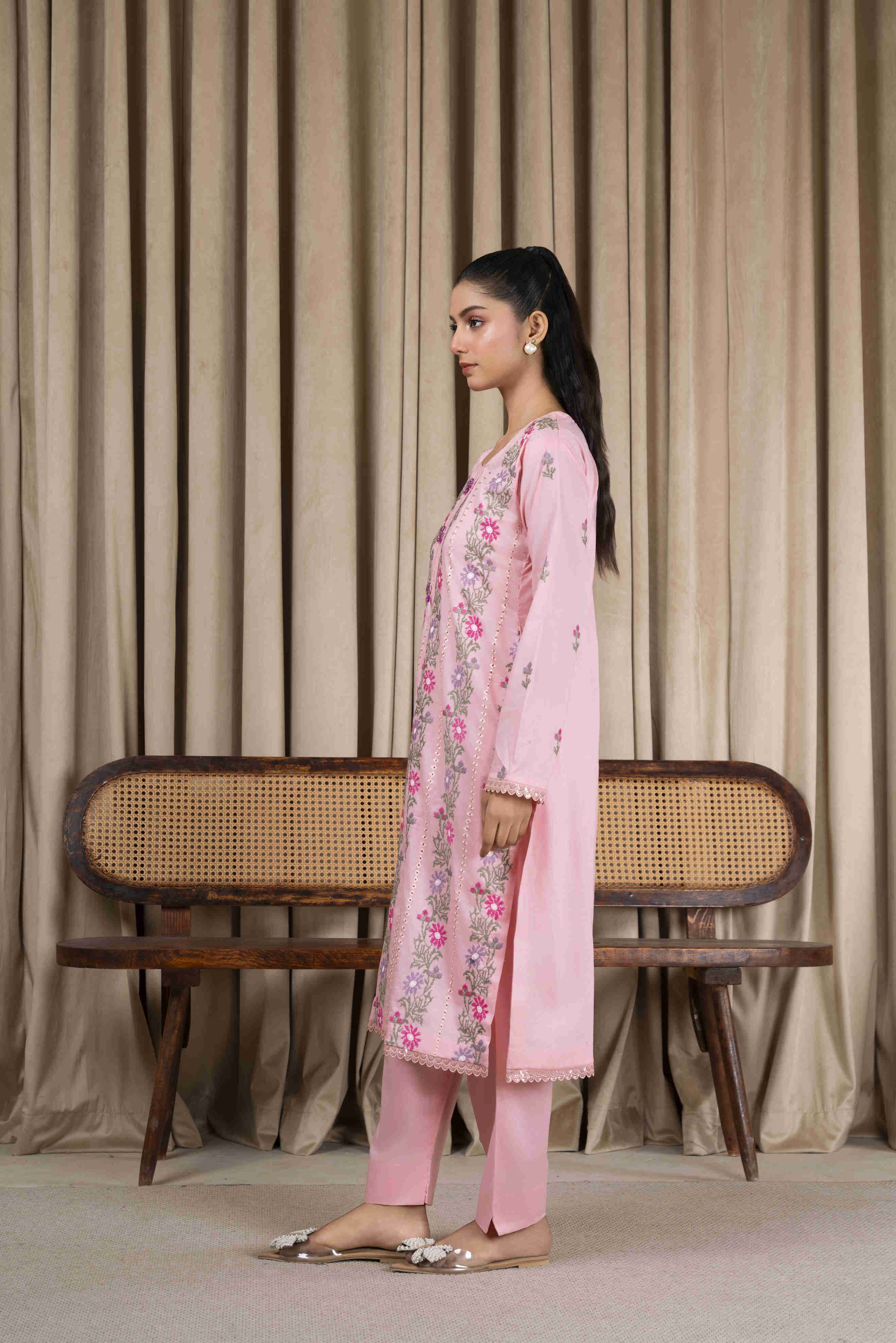 Pink Embroidered Lawn
