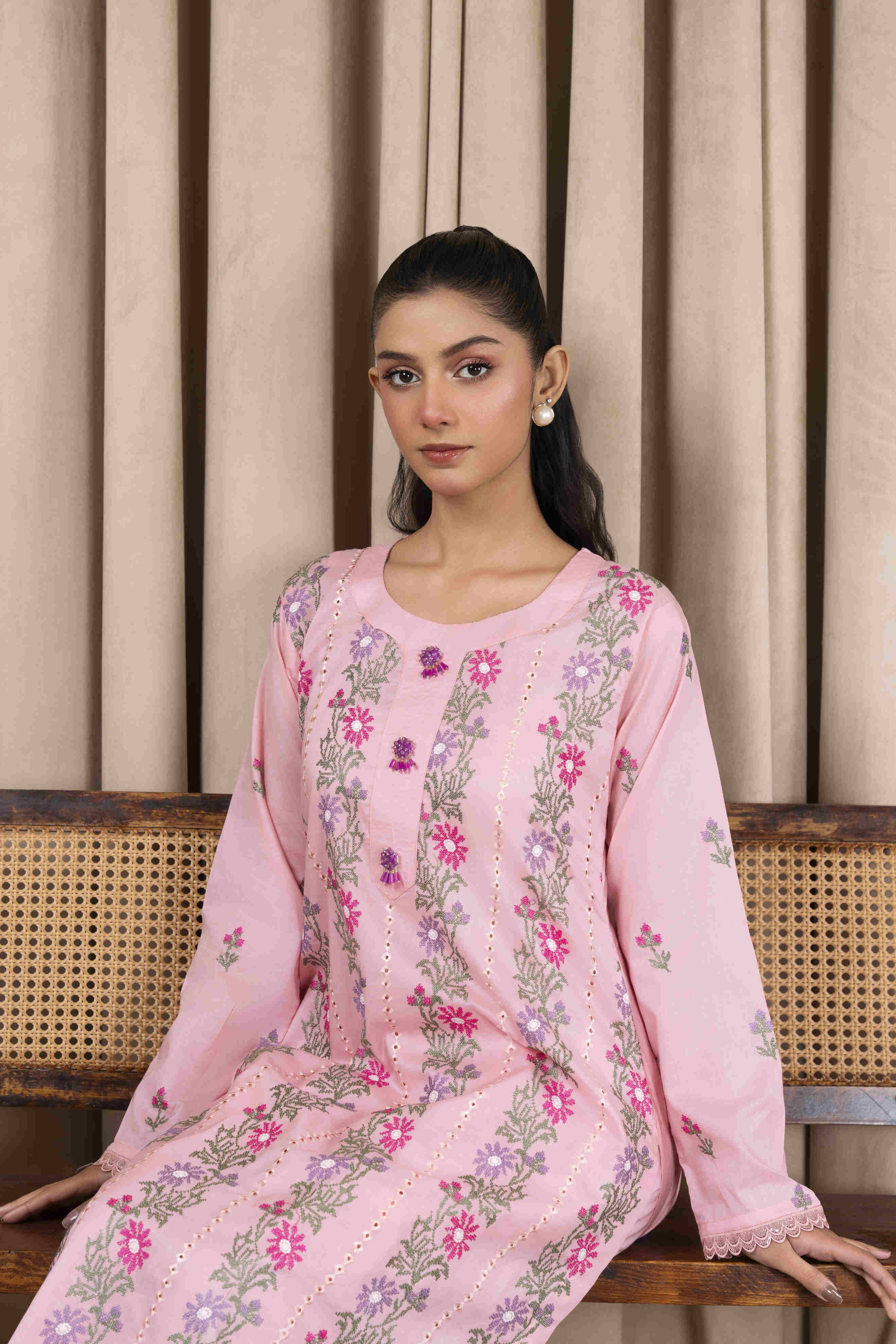 Pink Embroidered Lawn