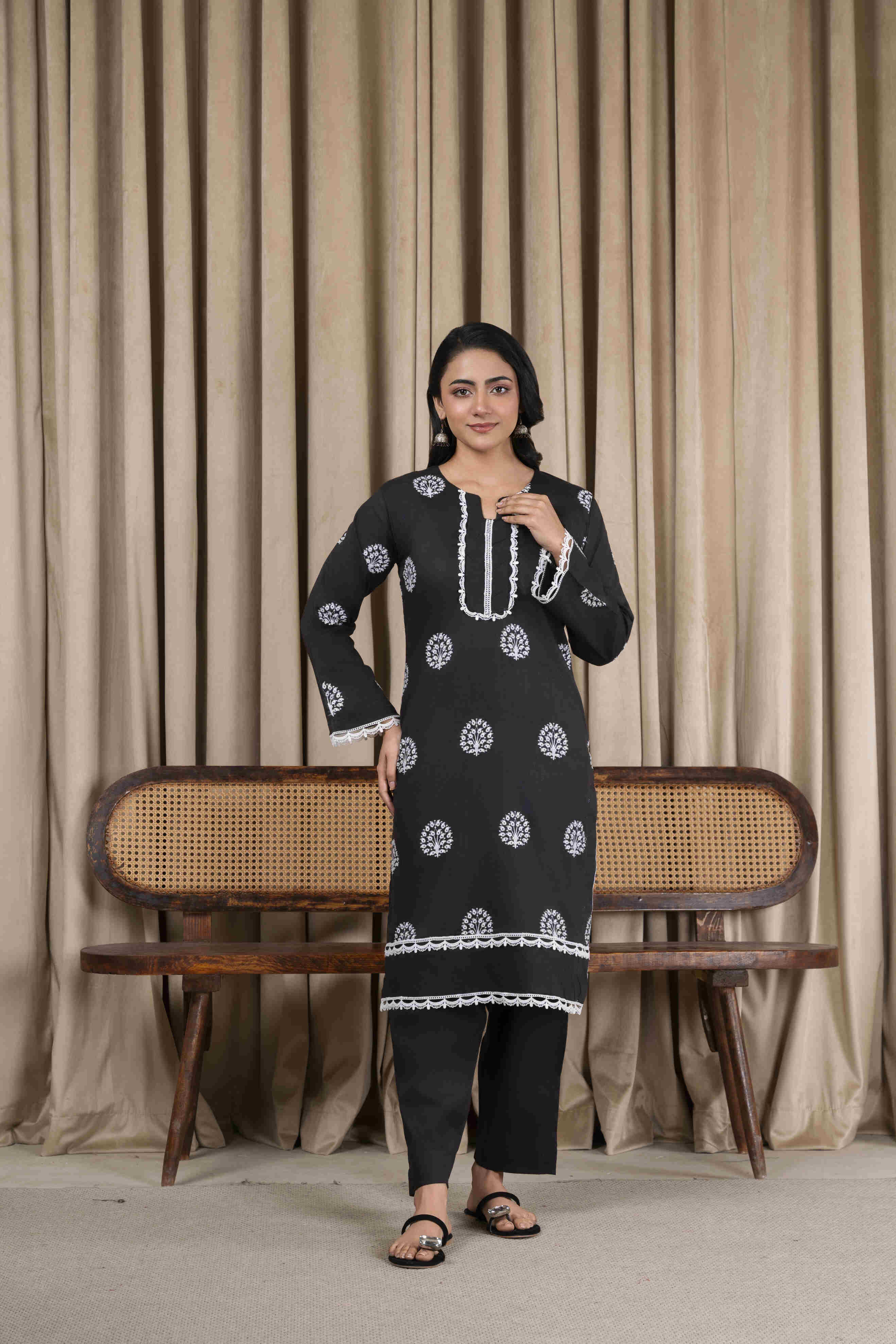 Off Black  Embroidered Lawn