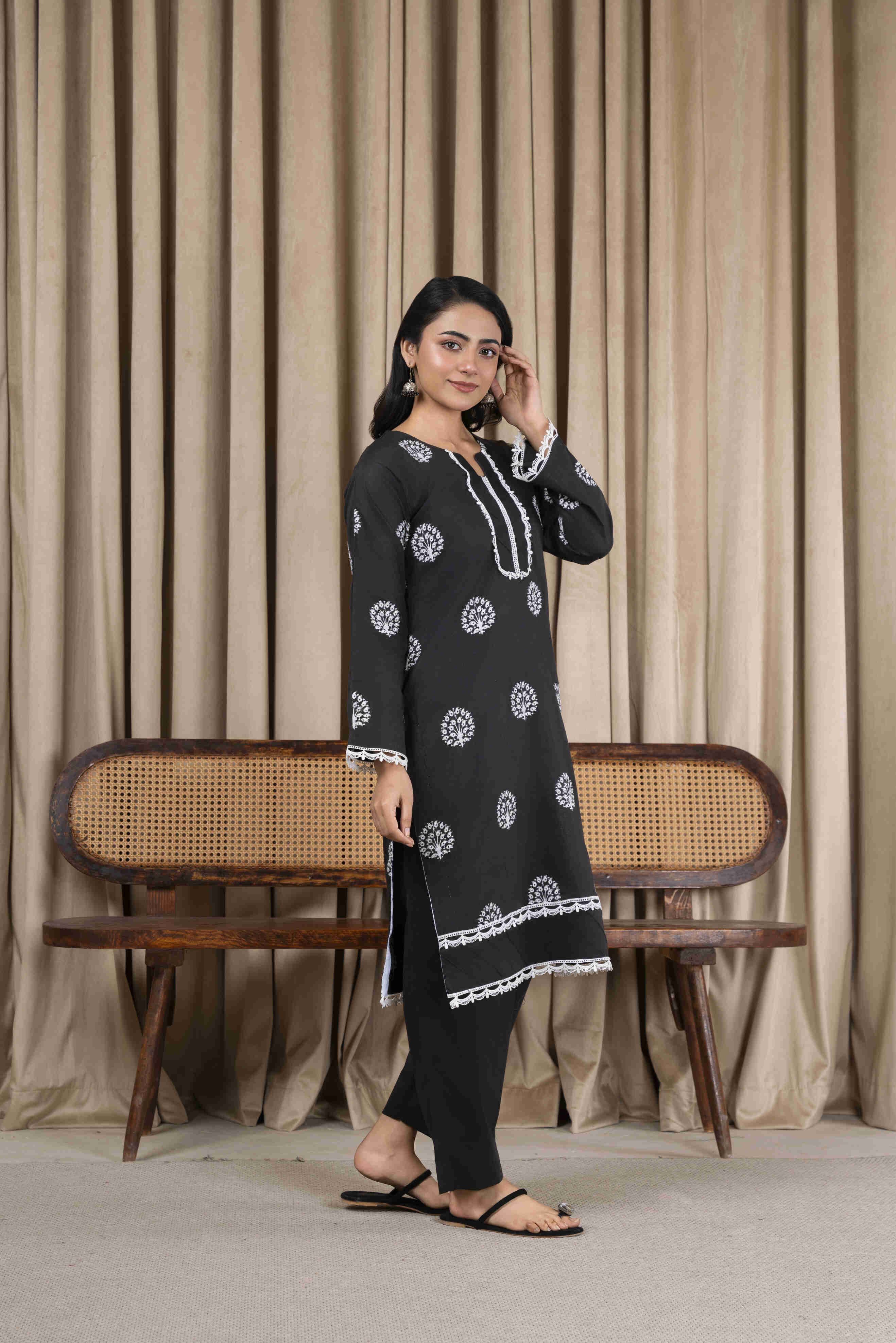 Off Black  Embroidered Lawn