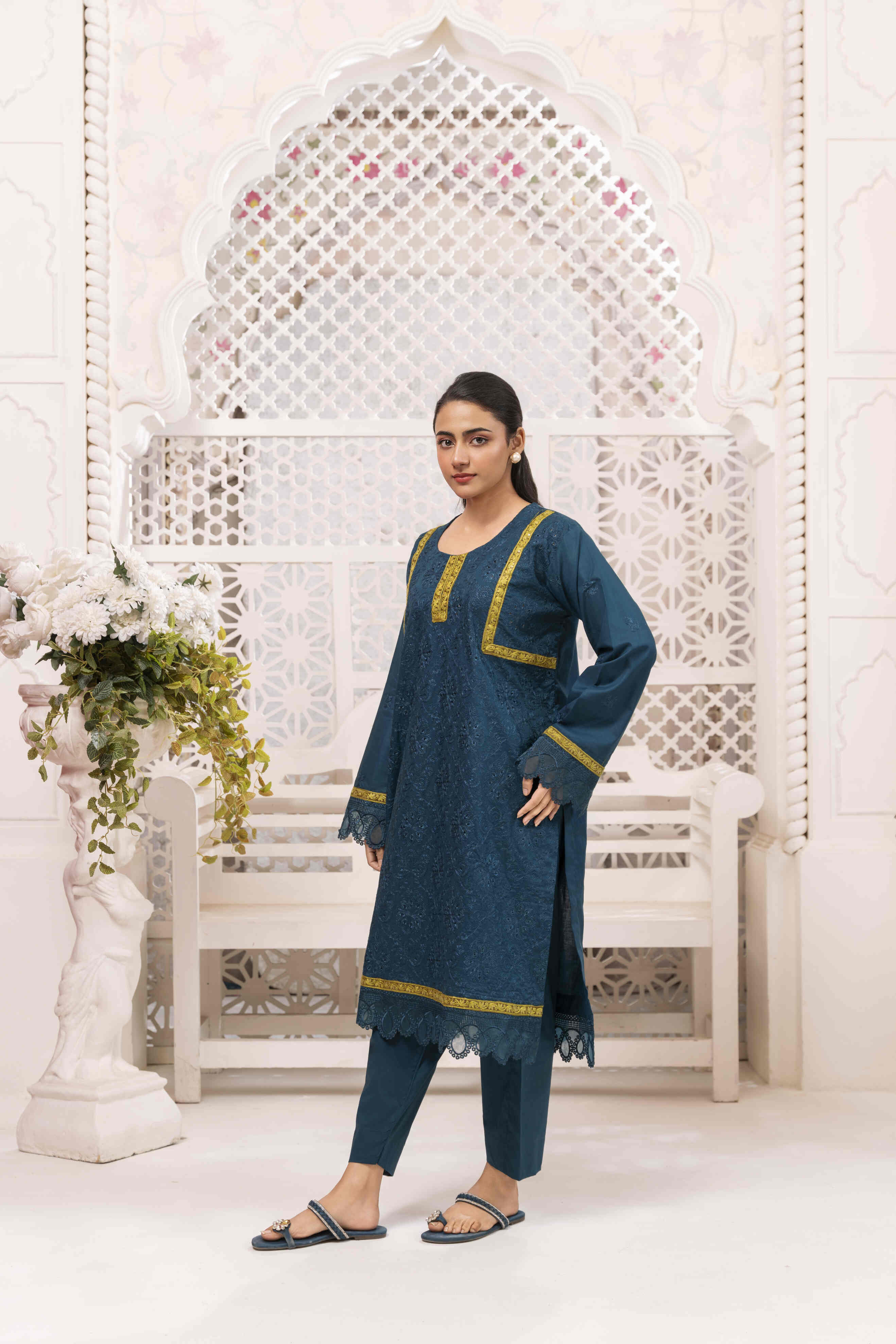 Blue Embroidered Lawn