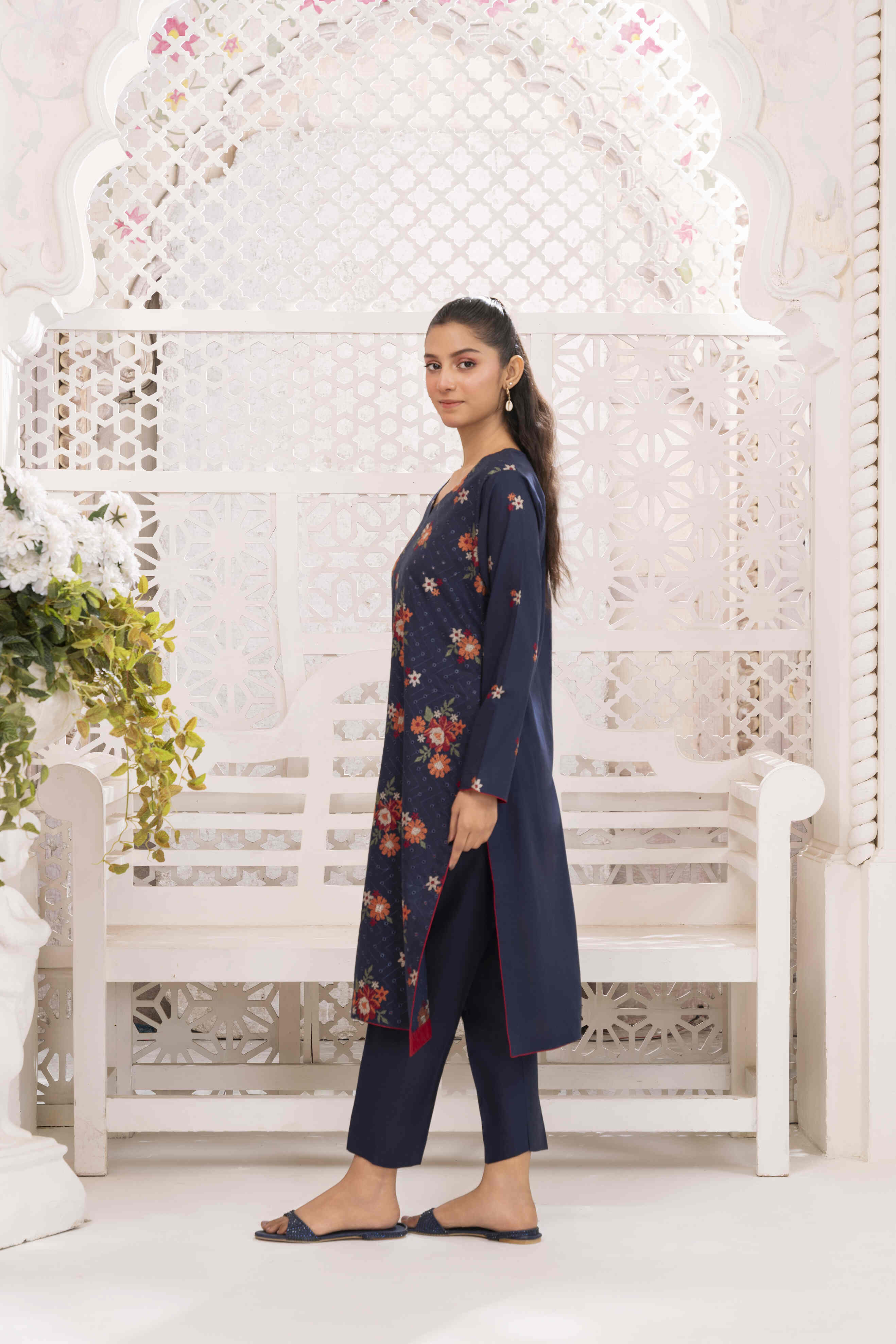 Dark Blue Embroidered Lawn