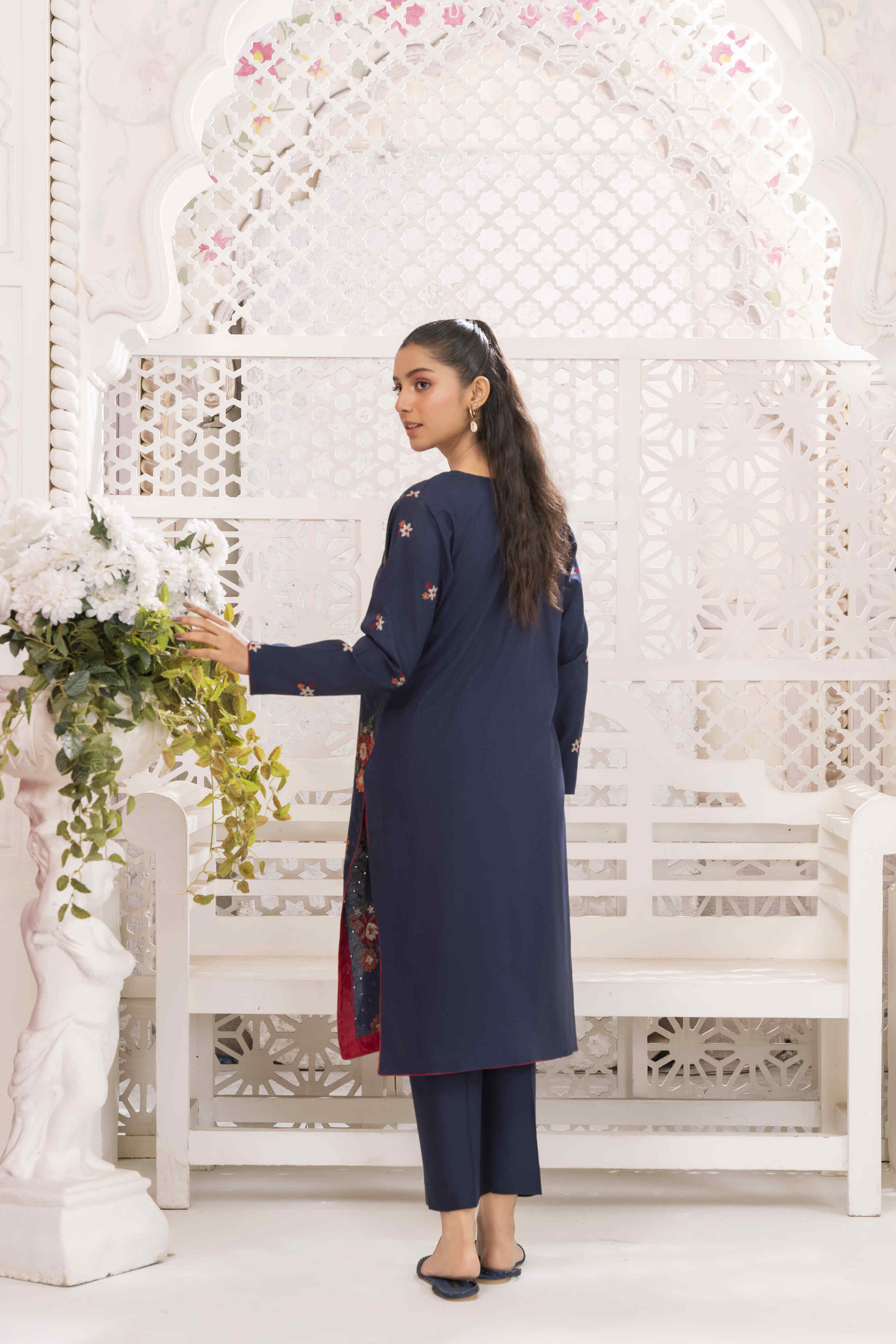 Dark Blue Embroidered Lawn