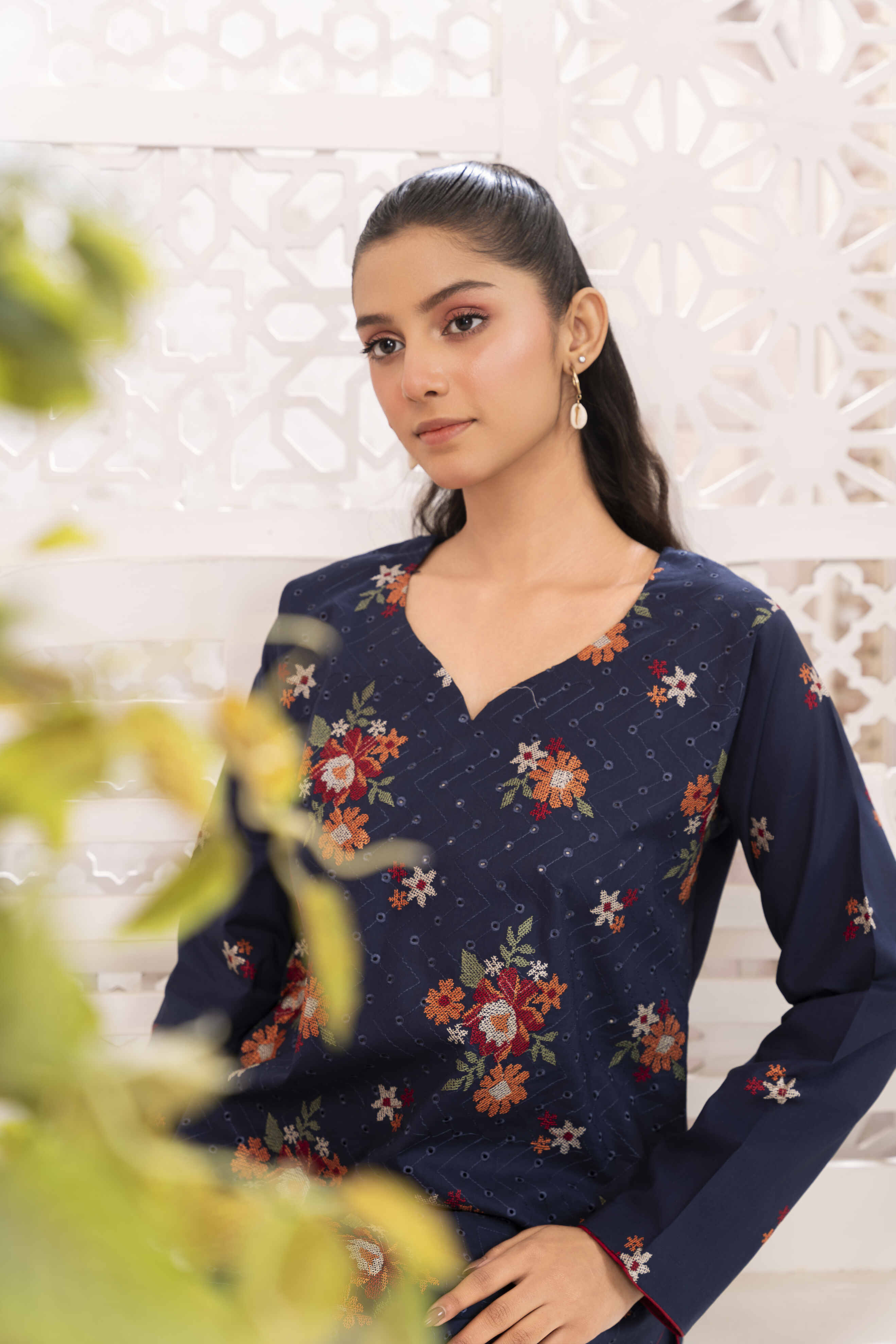 Dark Blue Embroidered Lawn