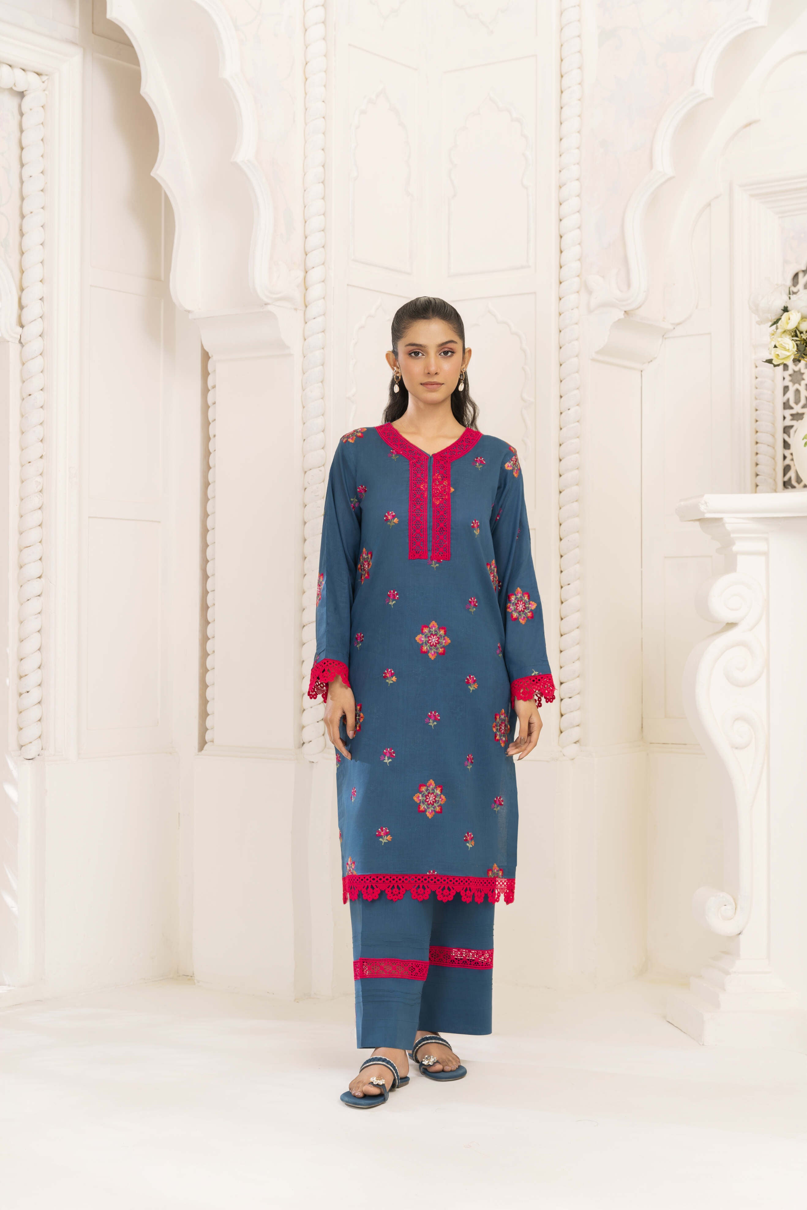 Cyan Embroidered Lawn