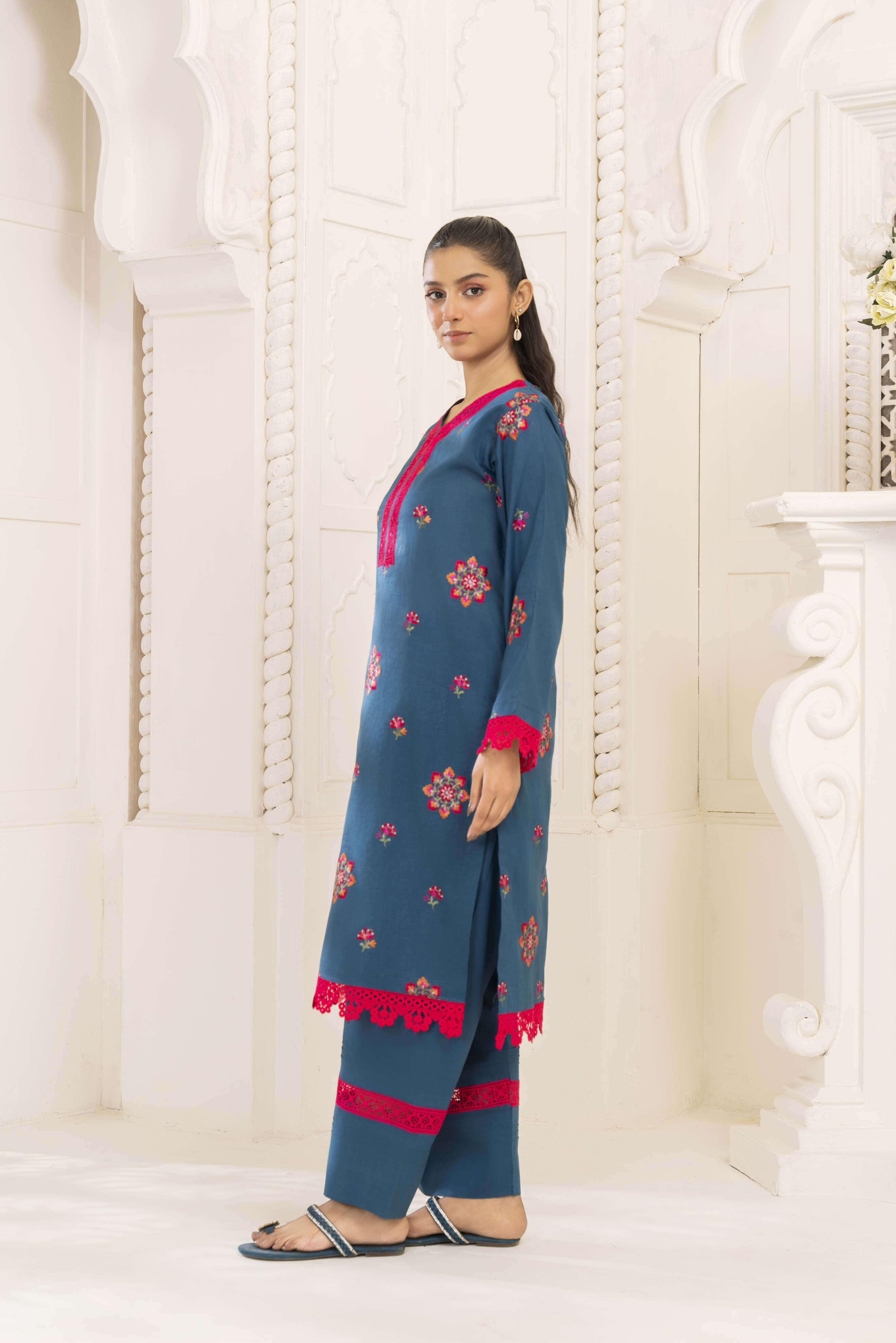Cyan Embroidered Lawn
