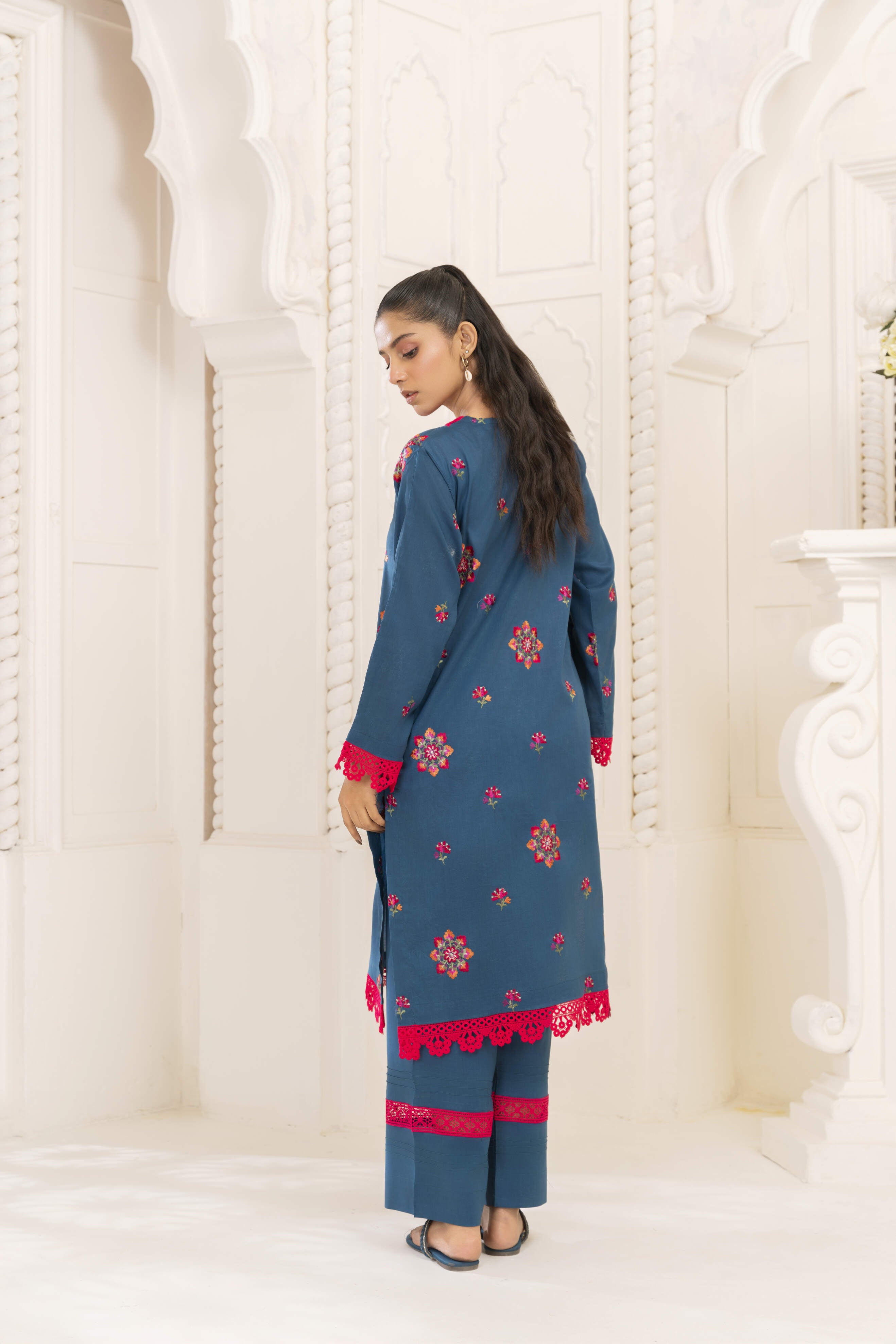 Cyan Embroidered Lawn