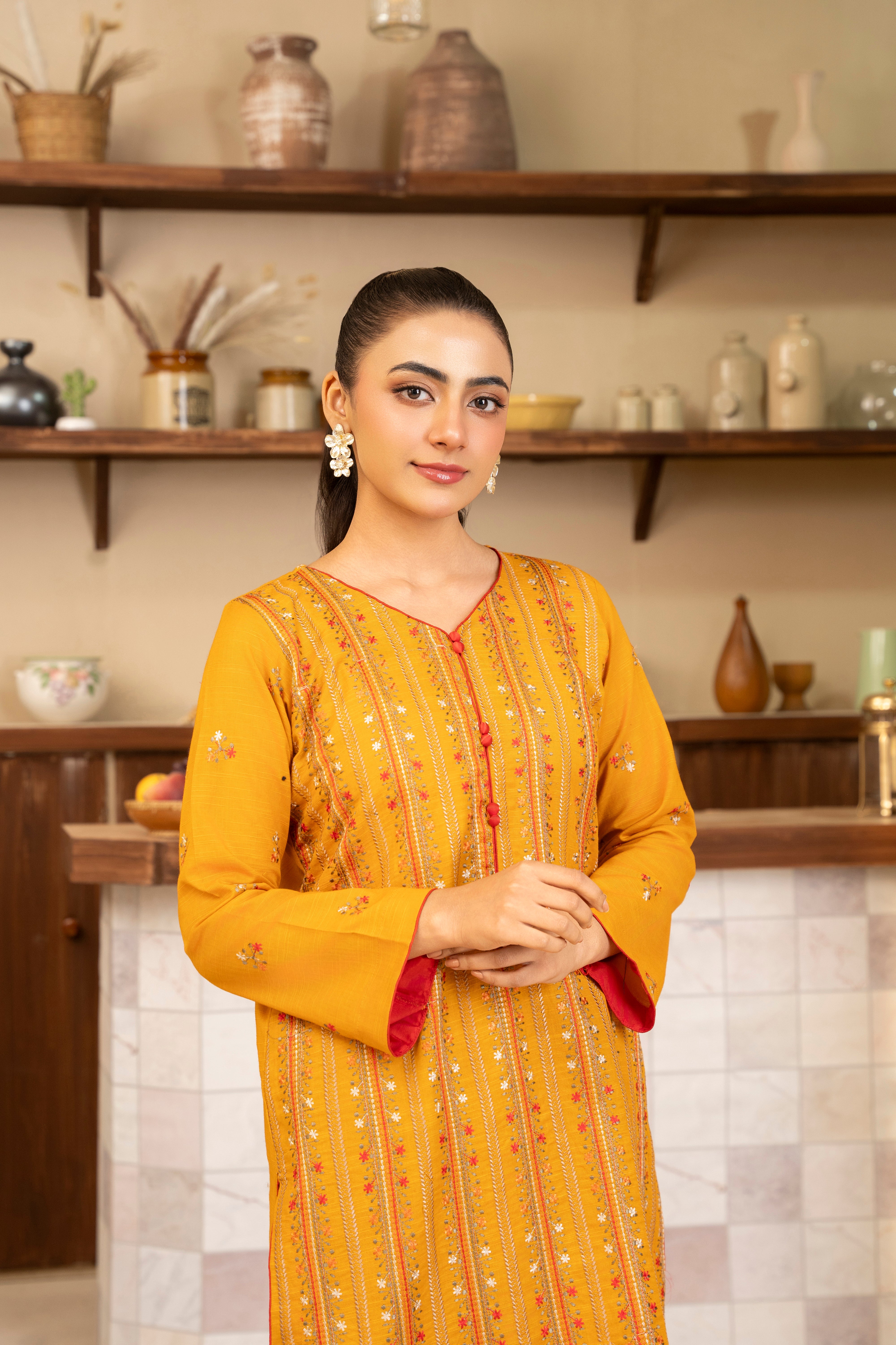 Yellow Embroidered Lawn