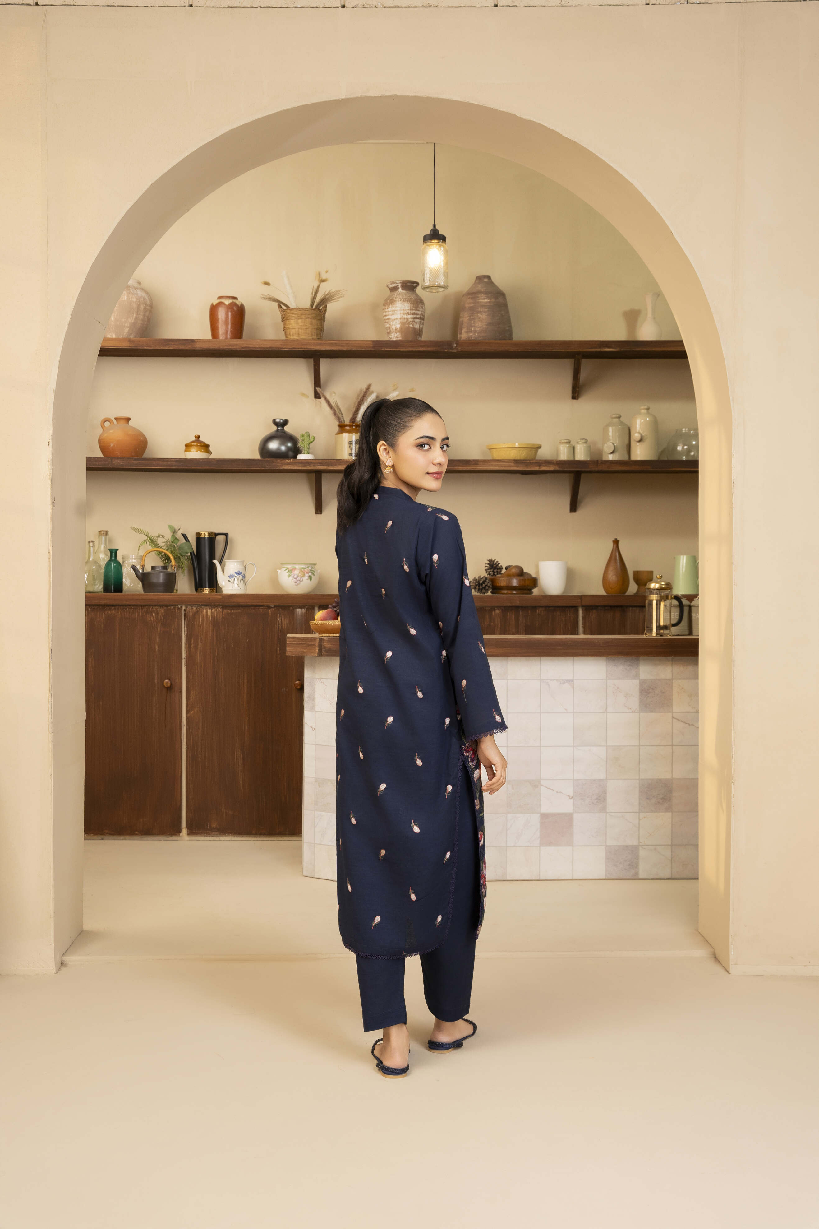 Dark Blue Embroidered Lawn
