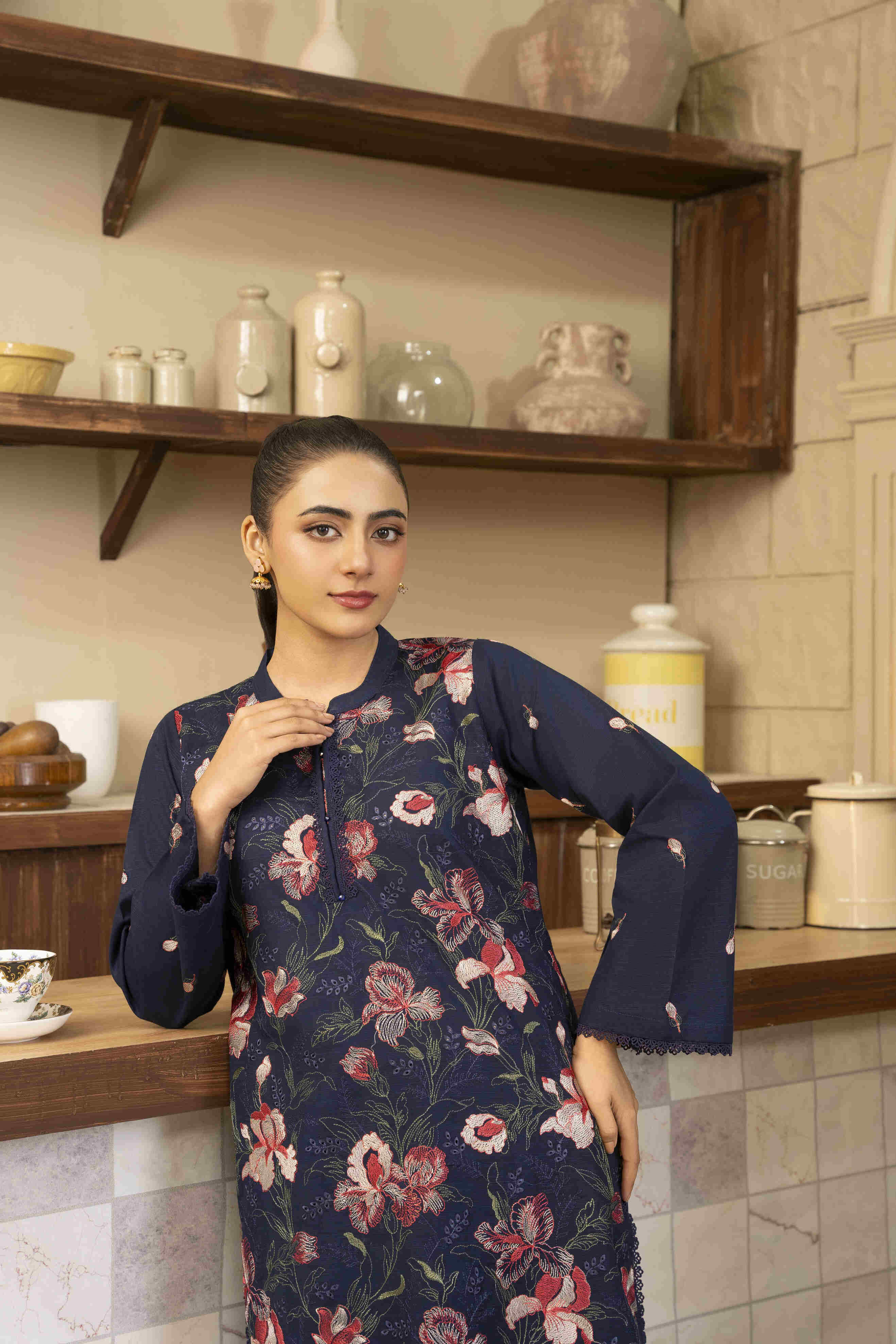 Dark Blue Embroidered Lawn