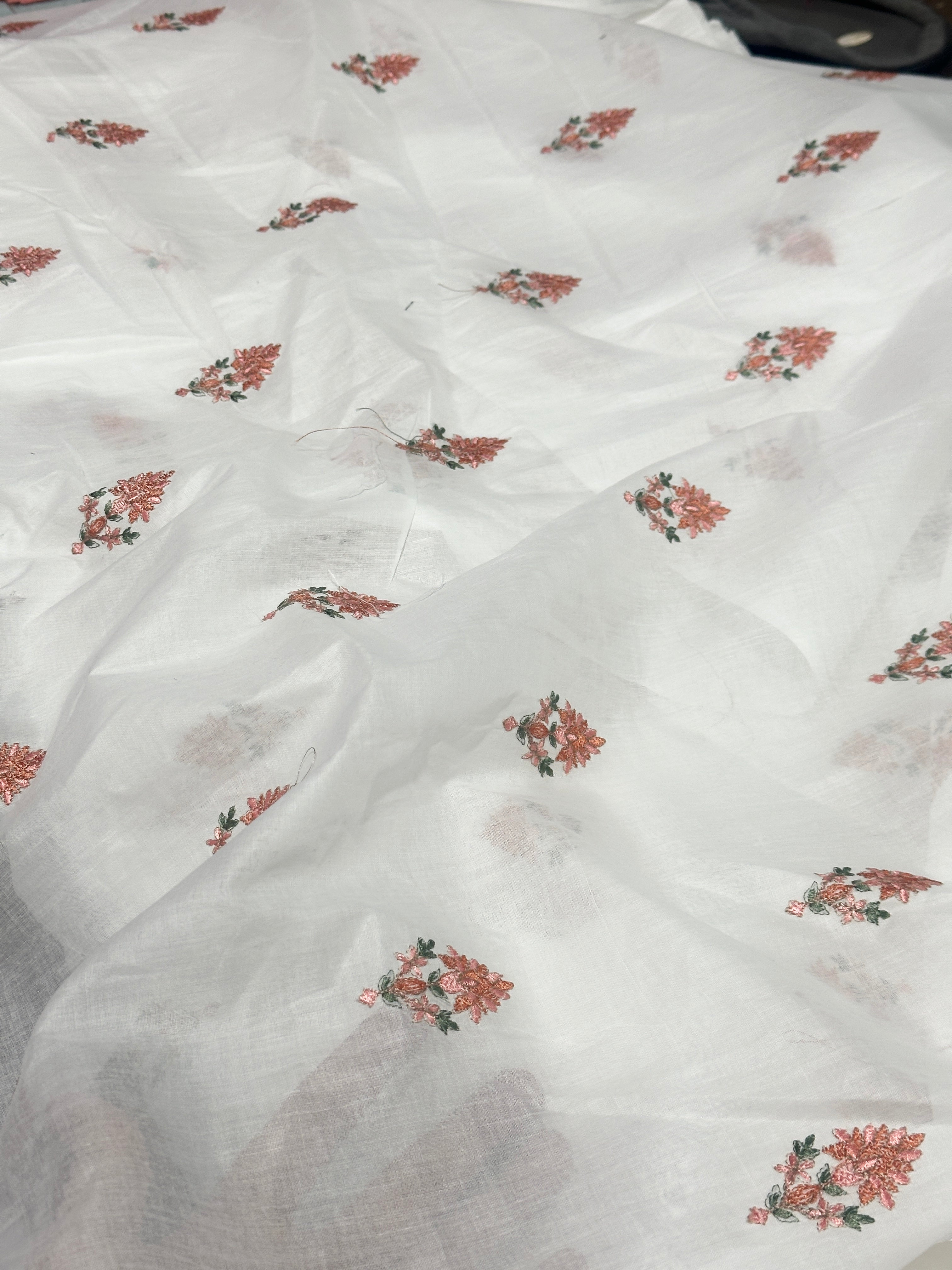 White Lawn Dupatta With Elegant Rust Floral Embroidery