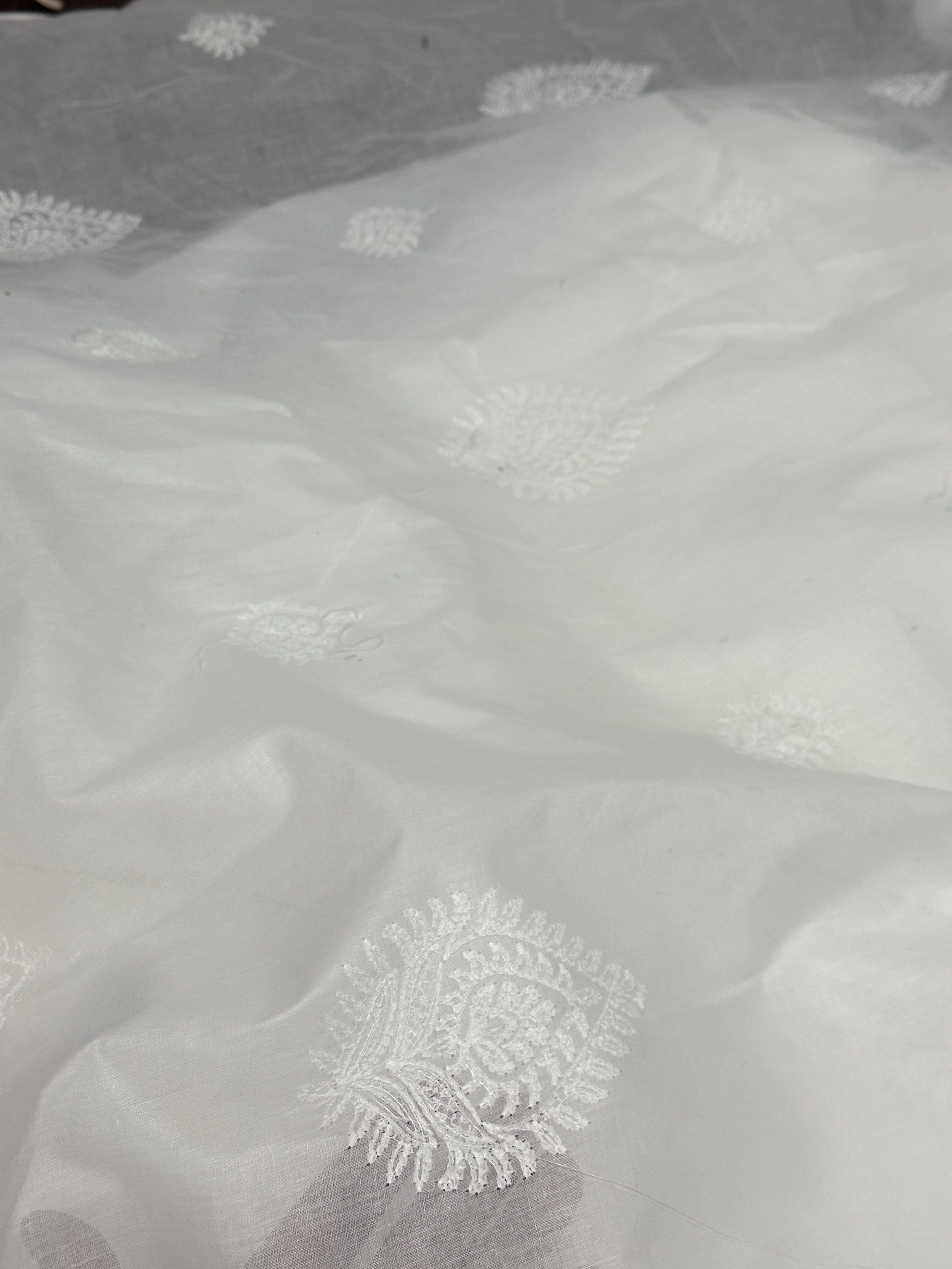 White Lawn Dupatta With Intricate White Thread Embroidery