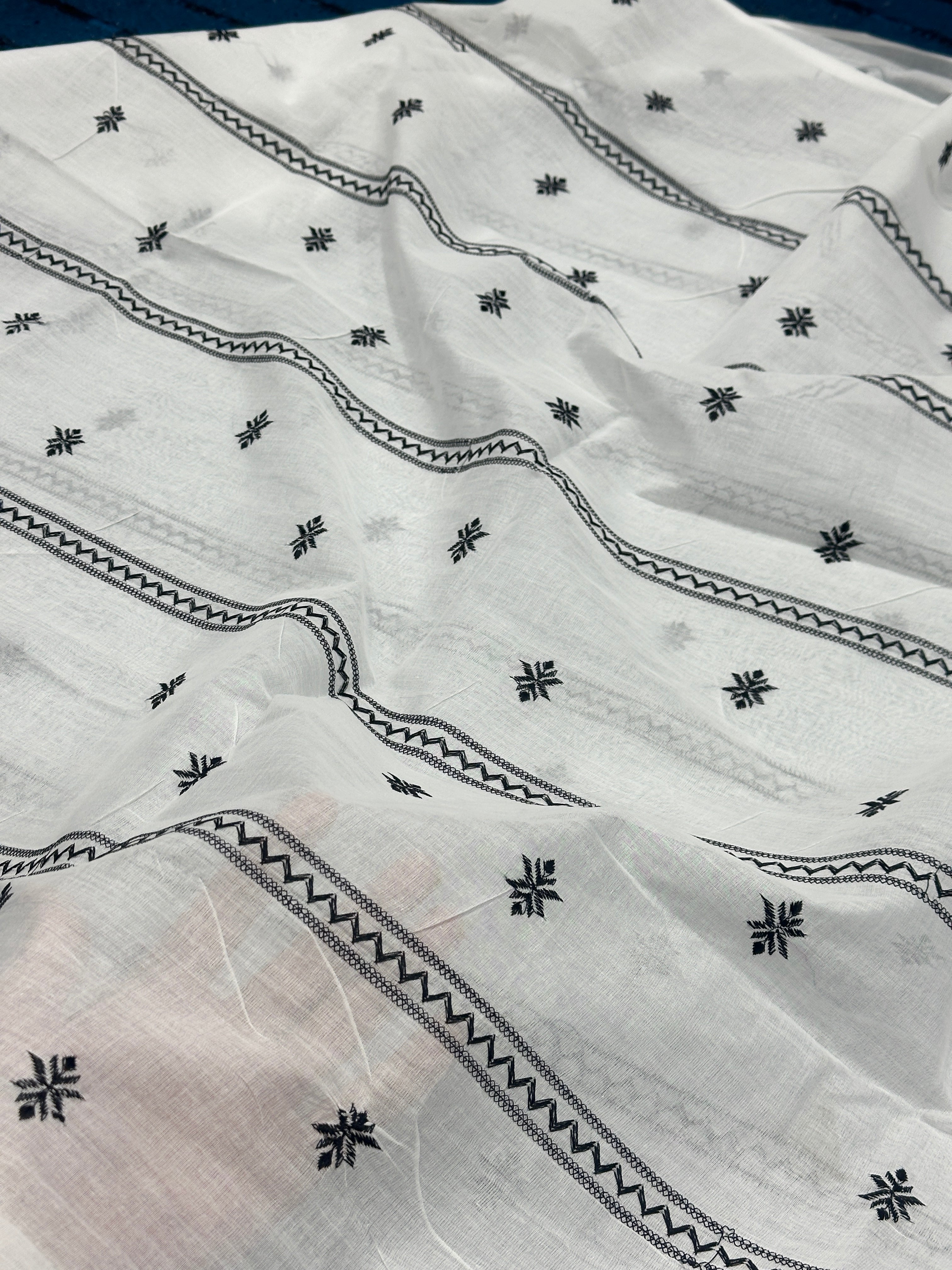 Embroidered Lawn Dupatta With Black Geometric And Floral Detailing
