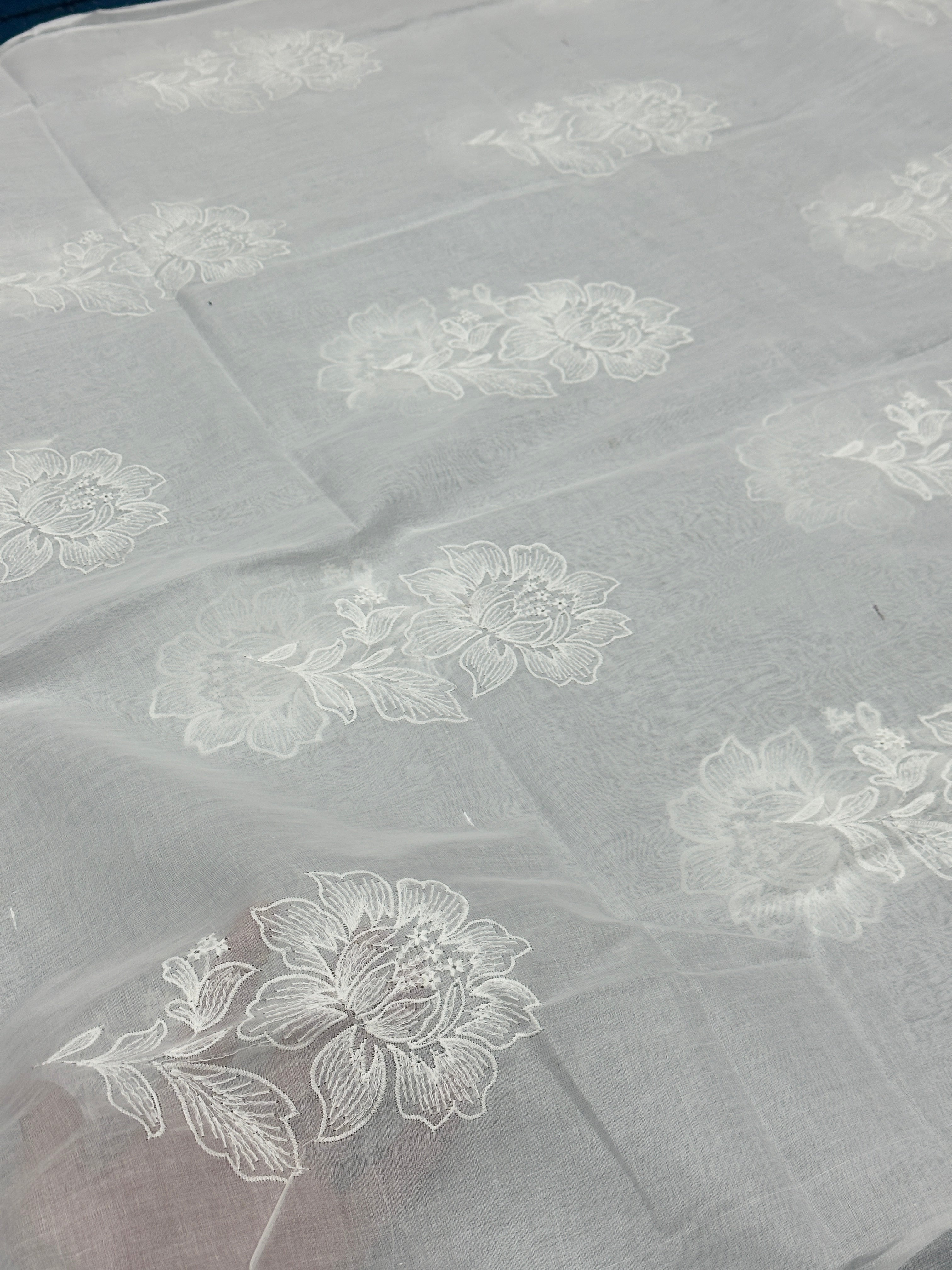 White Floral Embroidered Lawn Dupatta