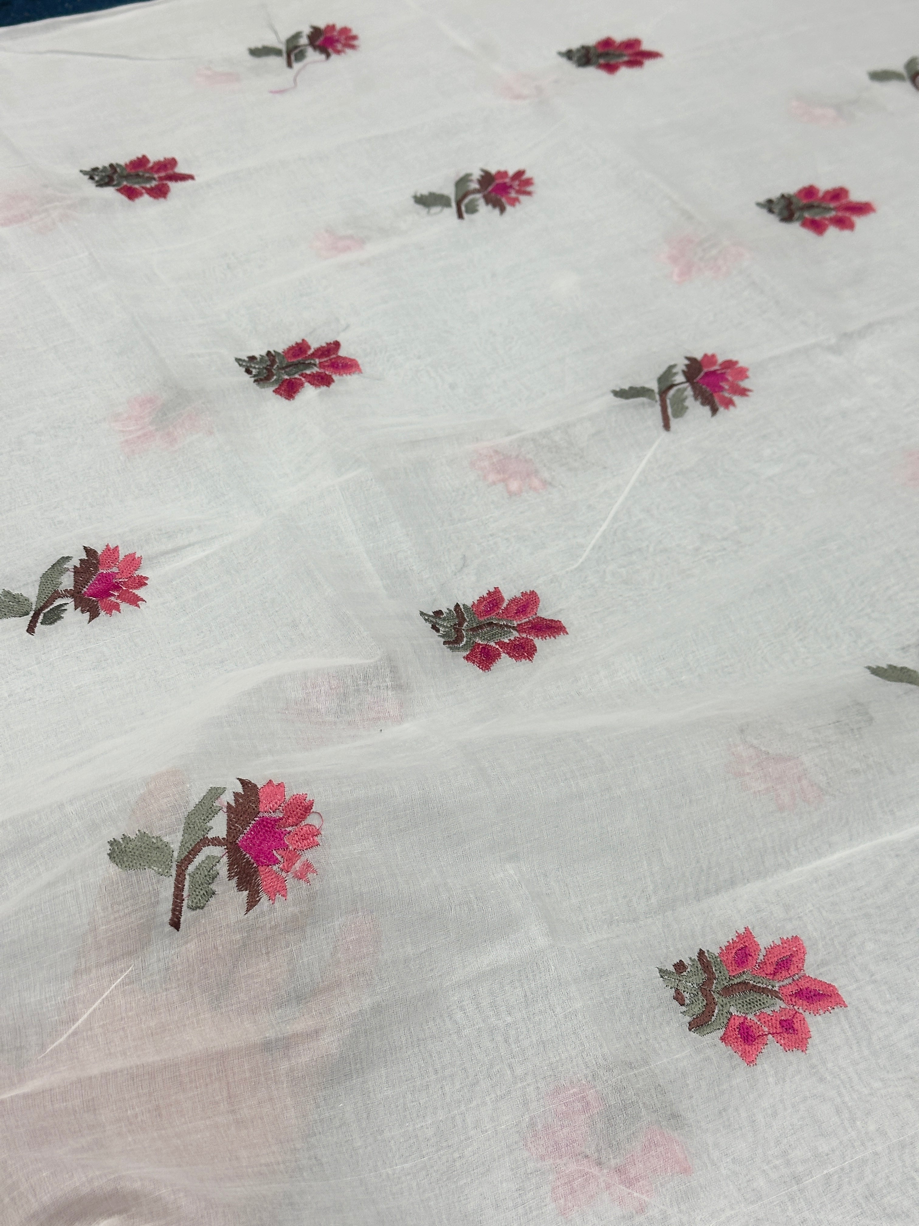 Pink Floral Embroidered Lawn Dupatta