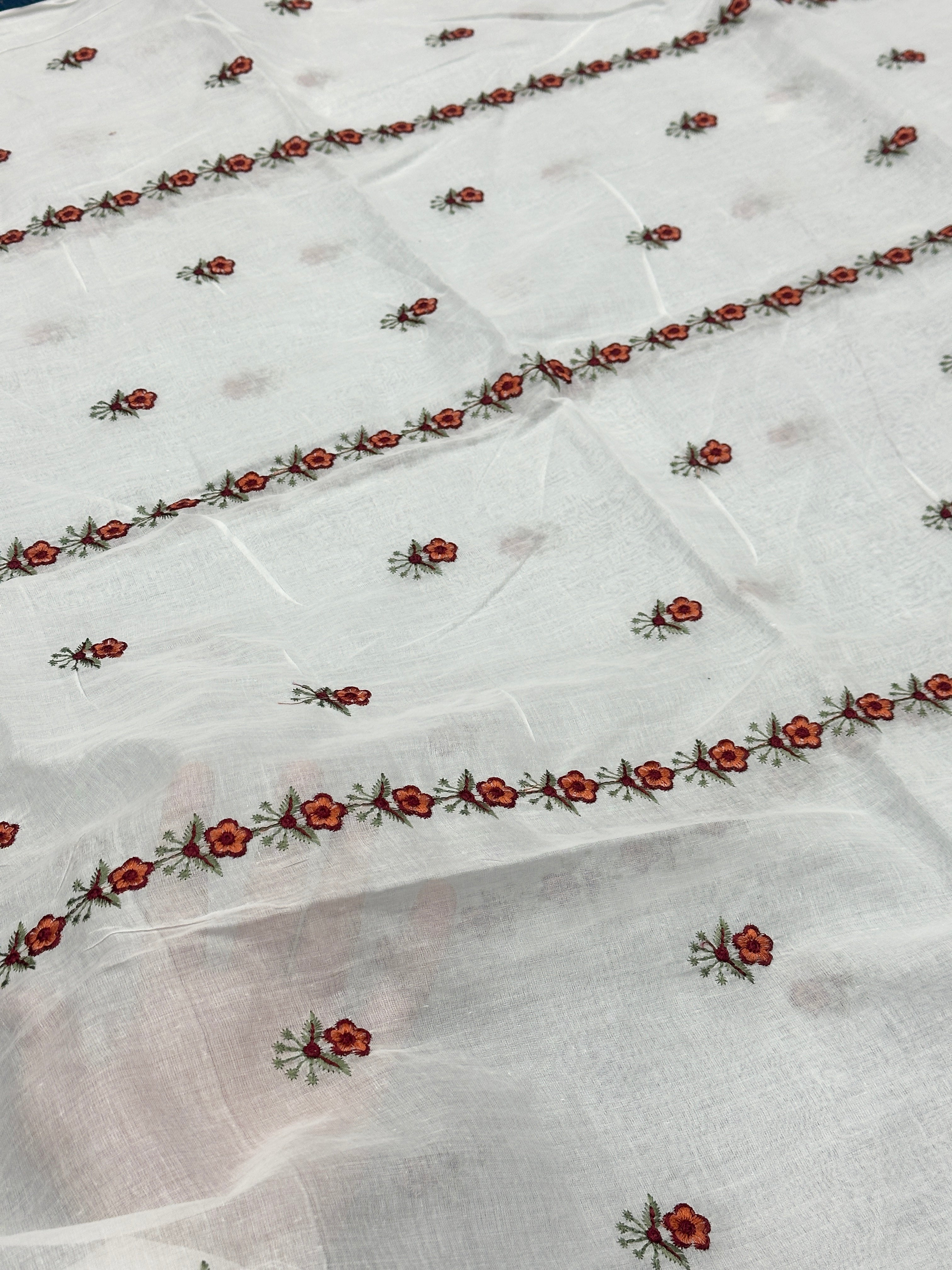 Rust Floral Bordered Lawn Dupatta