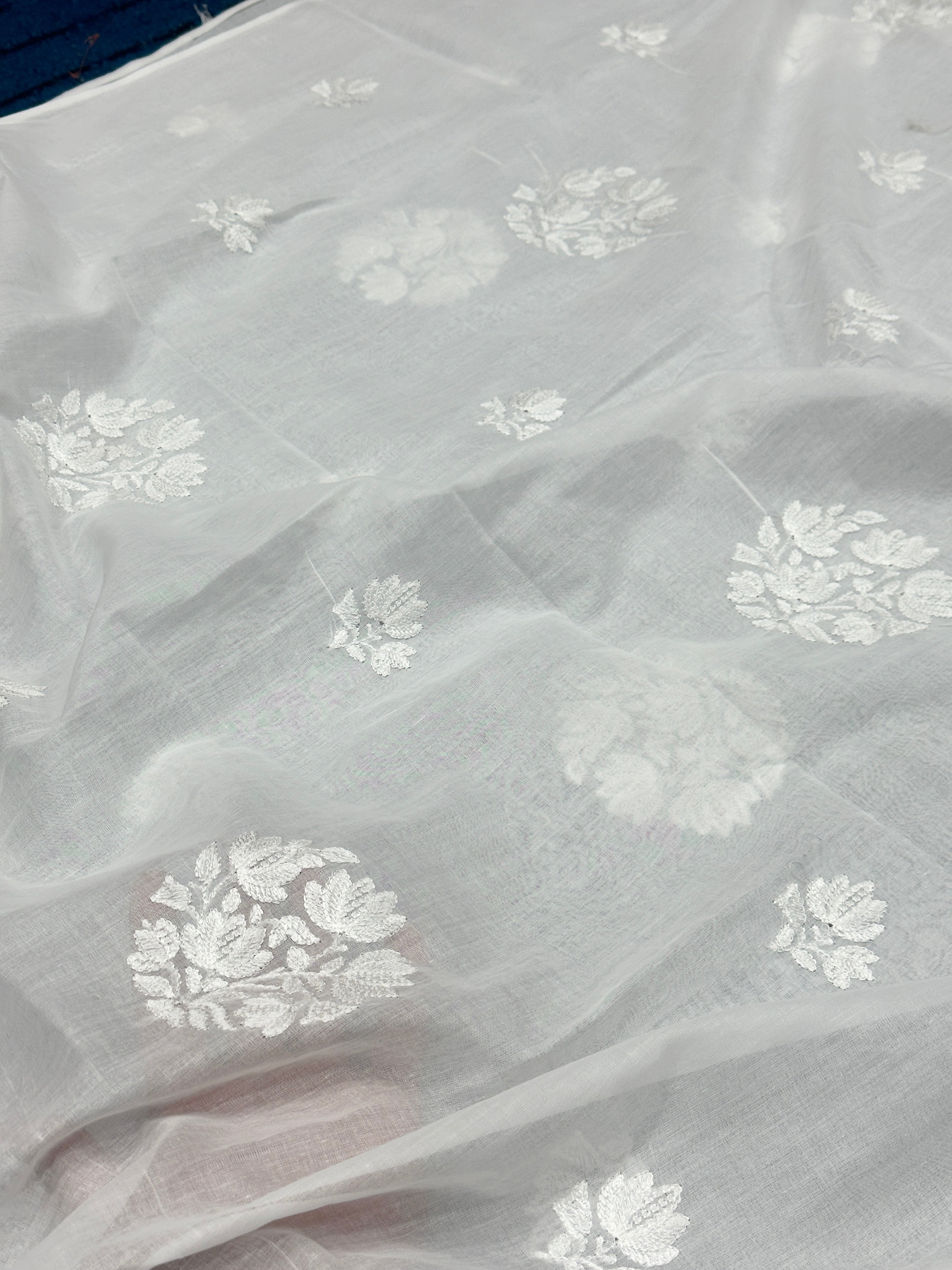 White Floral Embroidered Chikankari Dupatta