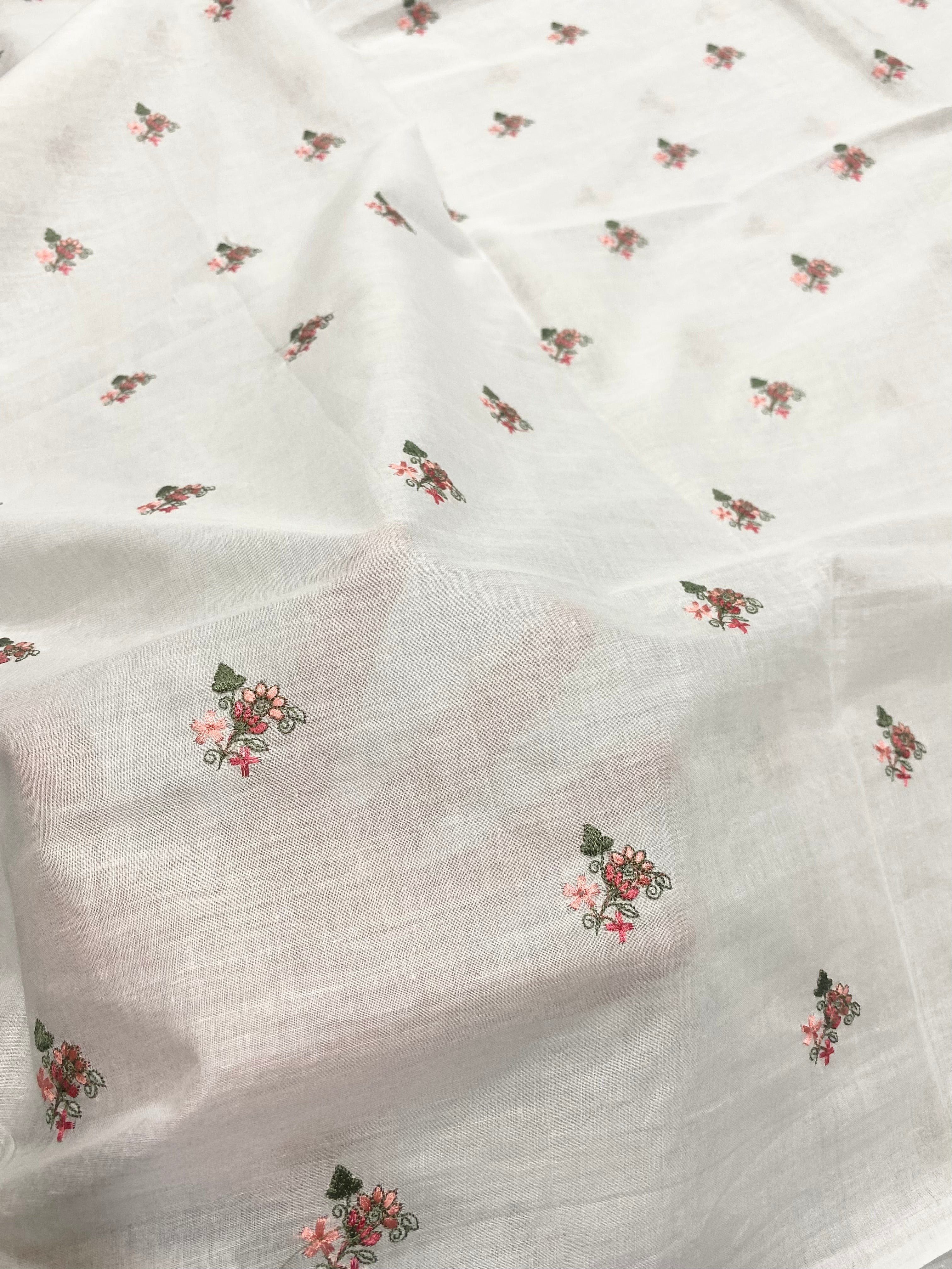 White Lawn Dupatta With Delicate Floral Embroidery